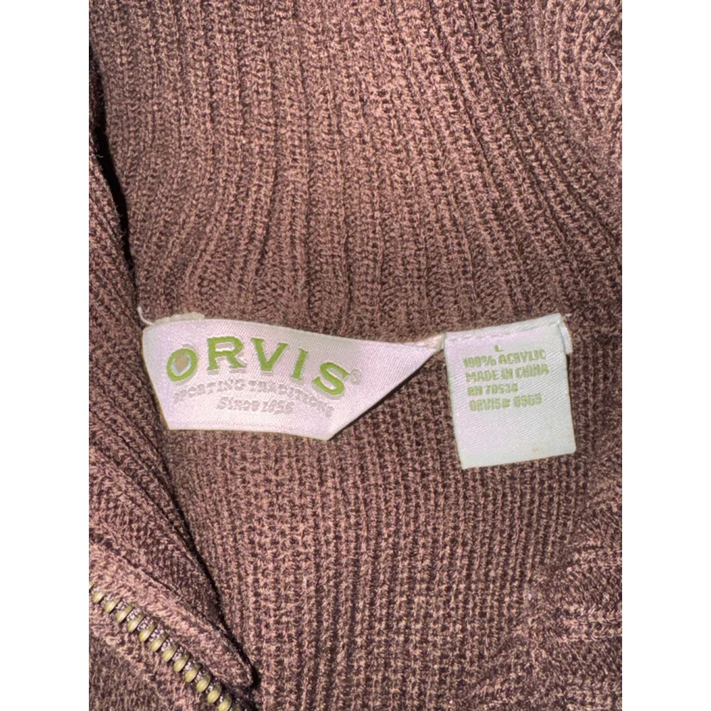 Orvis Mens XL Full Zip Knit Sweater Jacket Brown Classic Collection Cardigan
